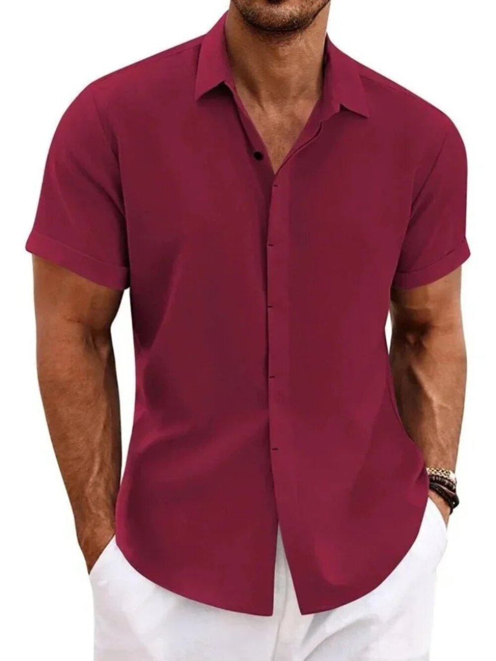 ❤️Men's Red Shirts Short Sleeve Casual Shirts for Men Beach Summer Shirt